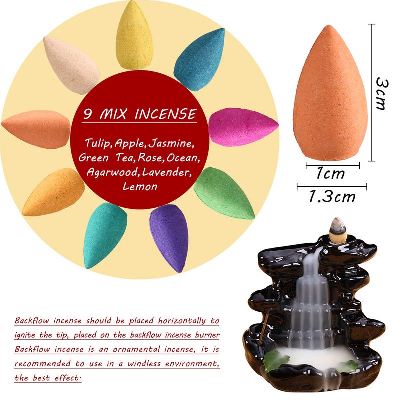 OTOFY Backflow Incense Cones - 360 Pcs of 100% Natural Scents Waterfall Incense Rose Tulip Jasmine Lavender for Meditation & Yoga Gift - Image 2
